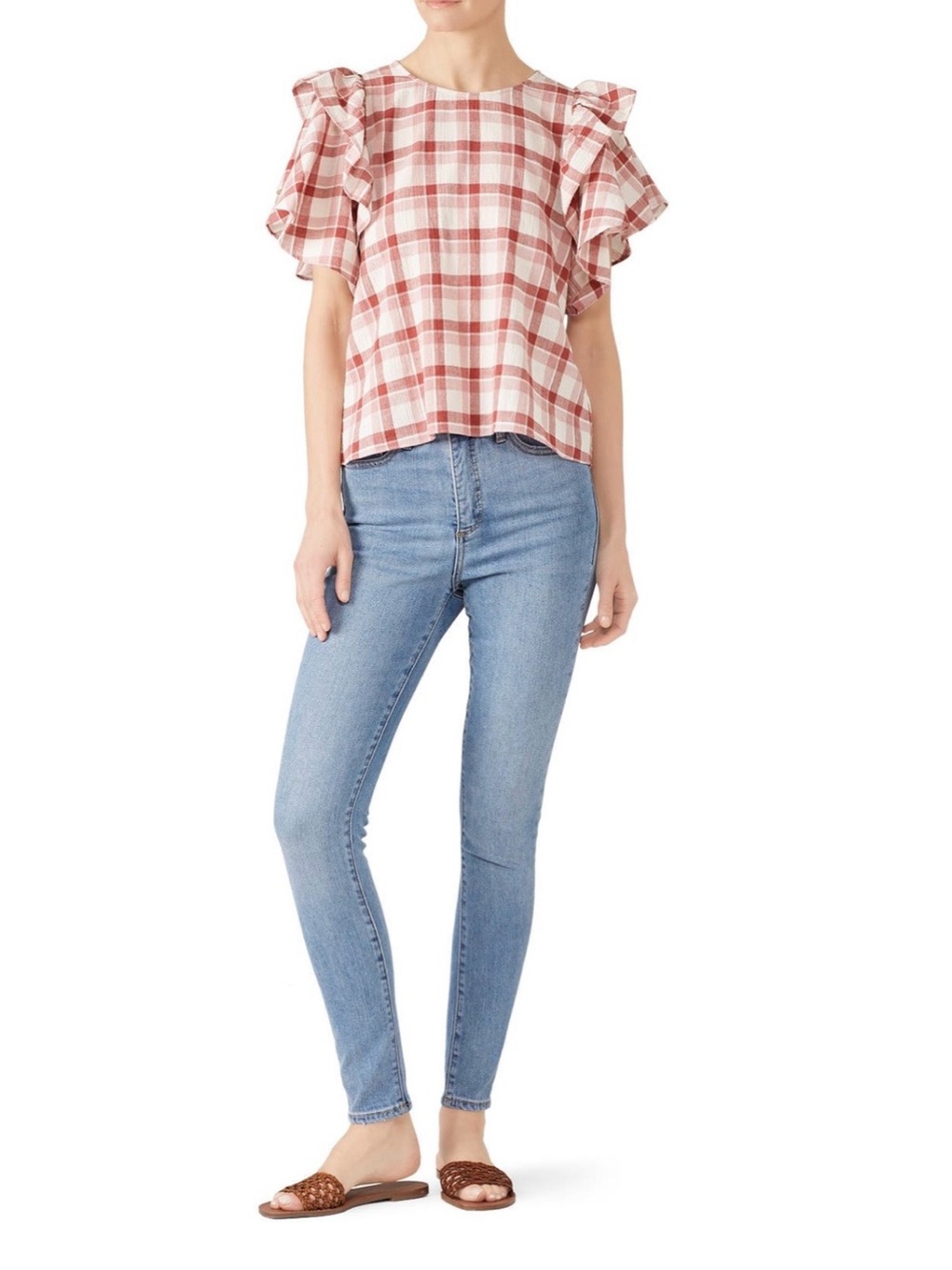 THE GREAT~The Whisper~Plaid Ruffle Sleeve Top~Size 0 (XS)~$295~